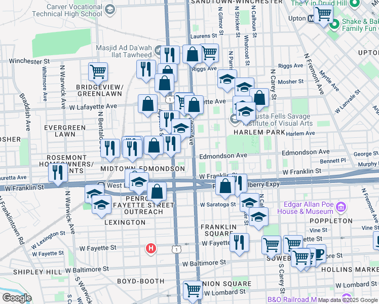 map of restaurants, bars, coffee shops, grocery stores, and more near 101 Independence Avenue Southeast in Washington