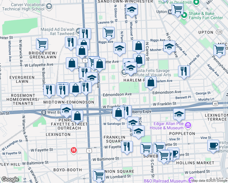 map of restaurants, bars, coffee shops, grocery stores, and more near 101 Independence Avenue Southeast in Washington