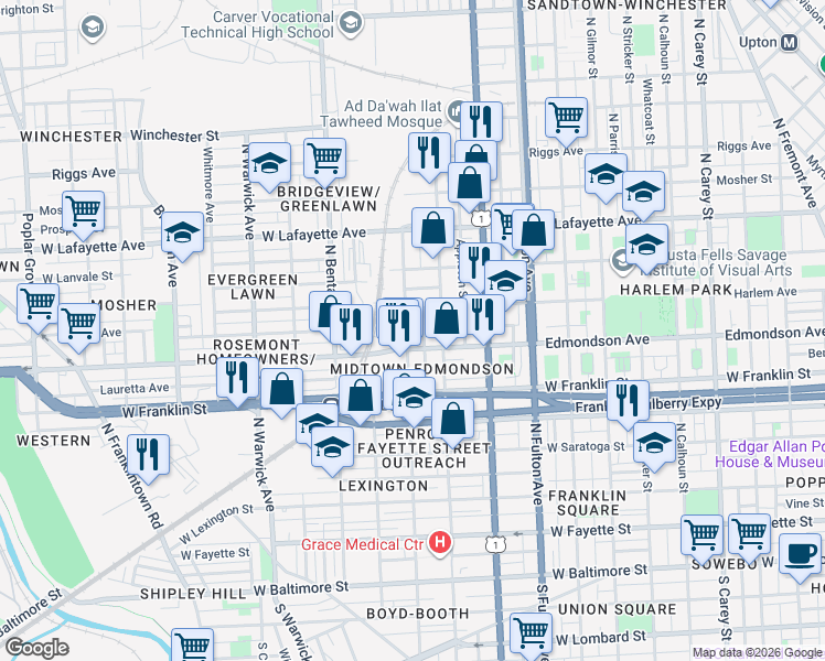 map of restaurants, bars, coffee shops, grocery stores, and more near 101 Independence Avenue Southeast in Washington
