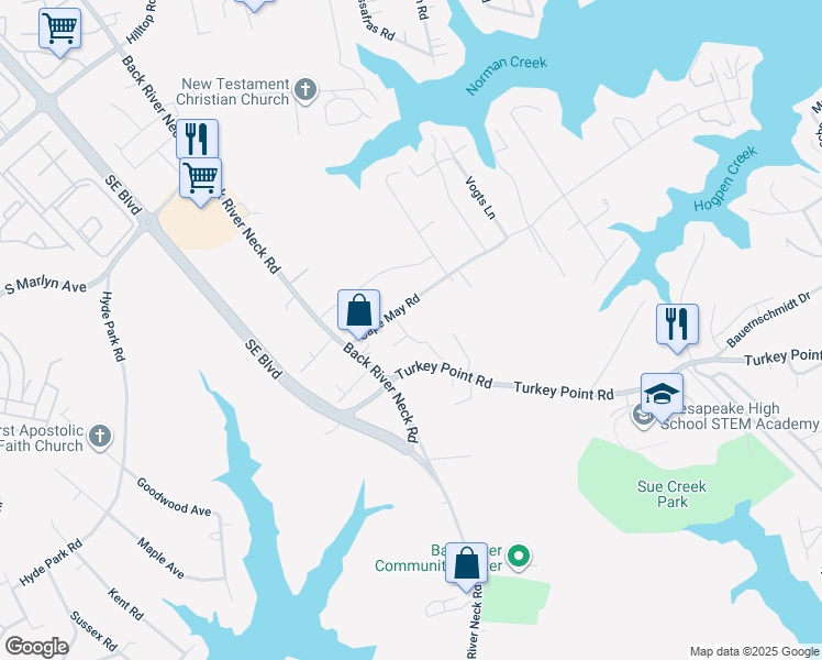 map of restaurants, bars, coffee shops, grocery stores, and more near 9 Ryan Frost Way in Essex