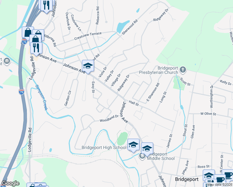 map of restaurants, bars, coffee shops, grocery stores, and more near 100 Ridgeway Drive in Bridgeport