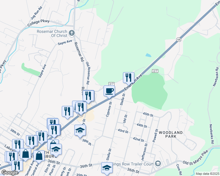 map of restaurants, bars, coffee shops, grocery stores, and more near 4606 Spruce Rise Road in Parkersburg