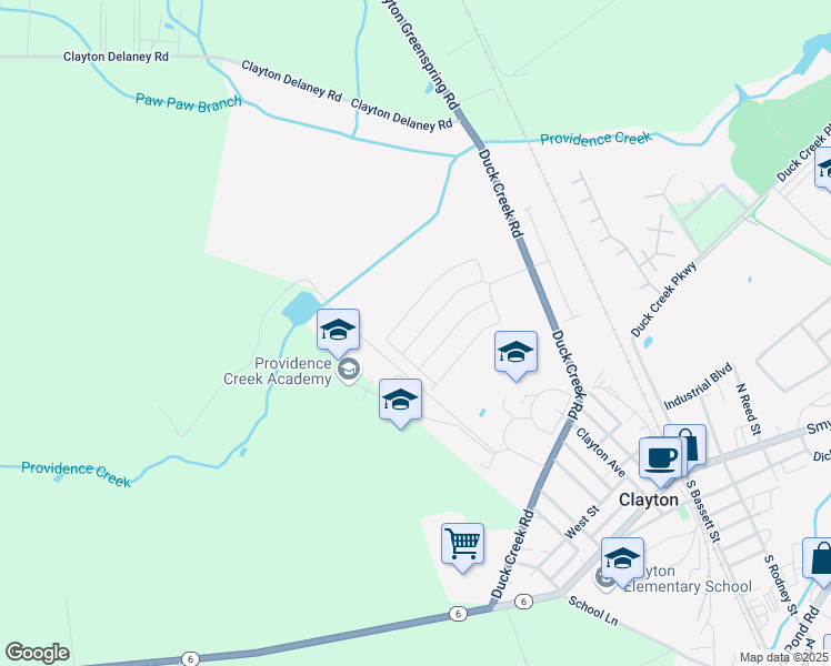map of restaurants, bars, coffee shops, grocery stores, and more near 282 Andare Boulevard in Clayton