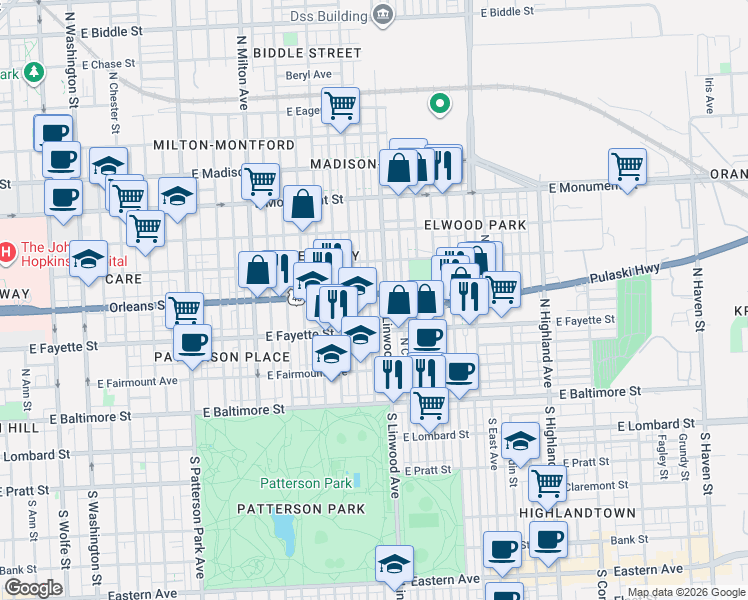 map of restaurants, bars, coffee shops, grocery stores, and more near 101 Independence Avenue Southeast in Washington
