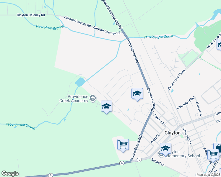 map of restaurants, bars, coffee shops, grocery stores, and more near 282 Andare Boulevard in Clayton