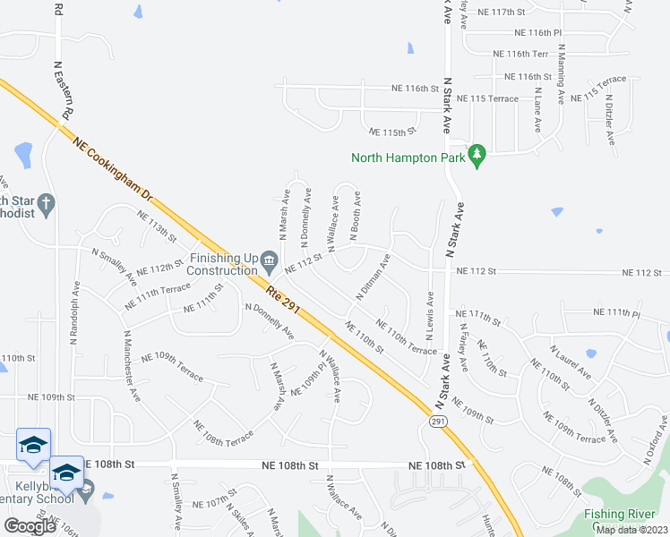 map of restaurants, bars, coffee shops, grocery stores, and more near 11104 North Wallace Avenue in Kansas City