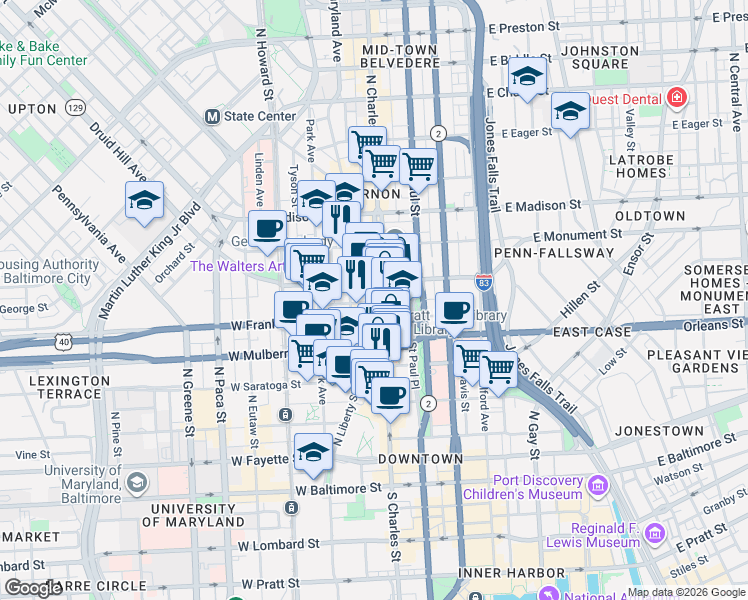 map of restaurants, bars, coffee shops, grocery stores, and more near 101 Independence Avenue Southeast in Washington