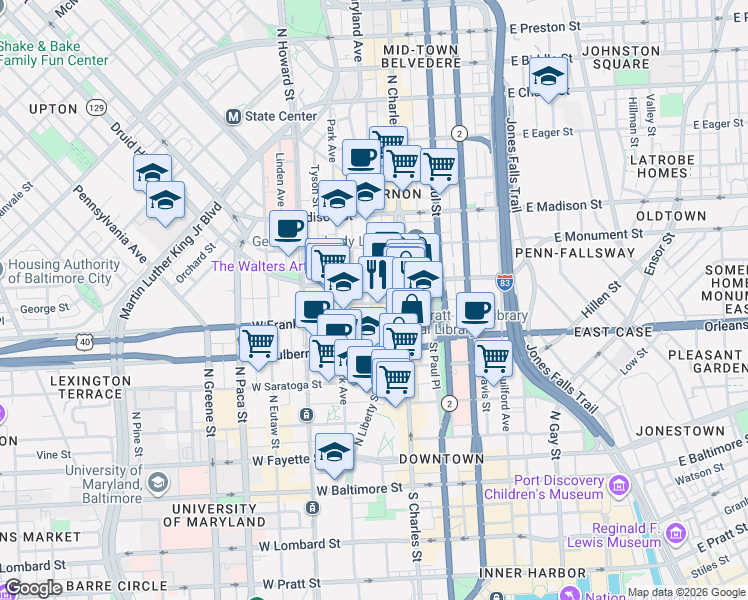 map of restaurants, bars, coffee shops, grocery stores, and more near 101 Independence Avenue Southeast in Washington