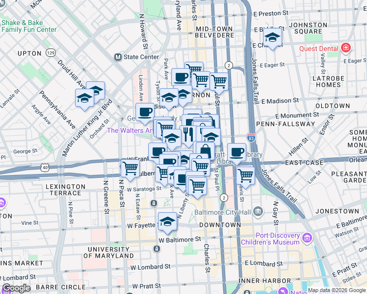 map of restaurants, bars, coffee shops, grocery stores, and more near 101 Independence Avenue Southeast in Washington