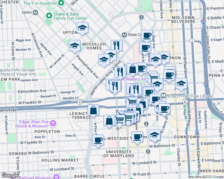 map of restaurants, bars, coffee shops, grocery stores, and more near 101 Independence Avenue Southeast in Washington