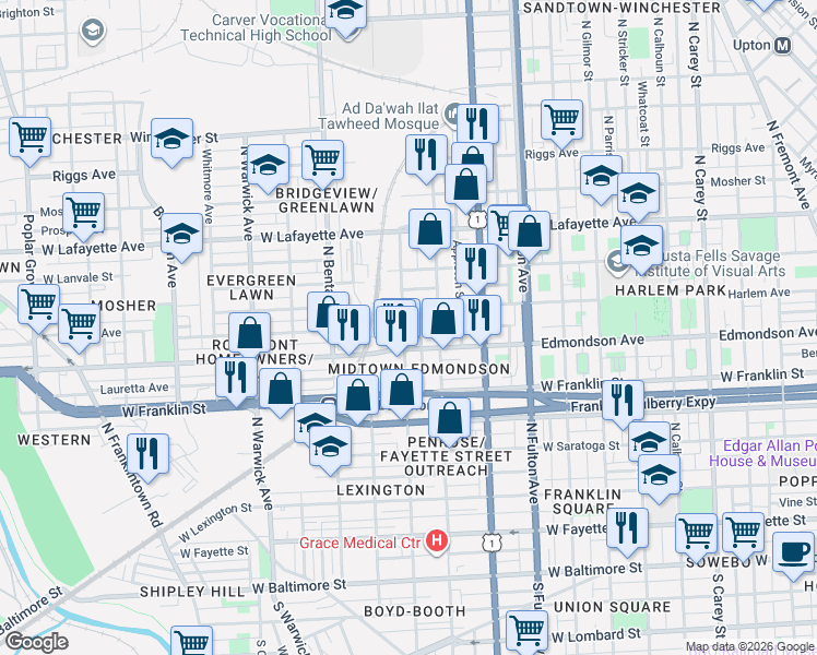 map of restaurants, bars, coffee shops, grocery stores, and more near 101 Independence Avenue Southeast in Washington