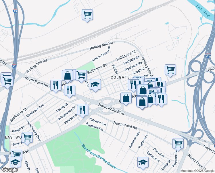 map of restaurants, bars, coffee shops, grocery stores, and more near 401 52nd Street in Baltimore
