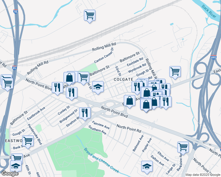 map of restaurants, bars, coffee shops, grocery stores, and more near 401 52nd Street in Baltimore