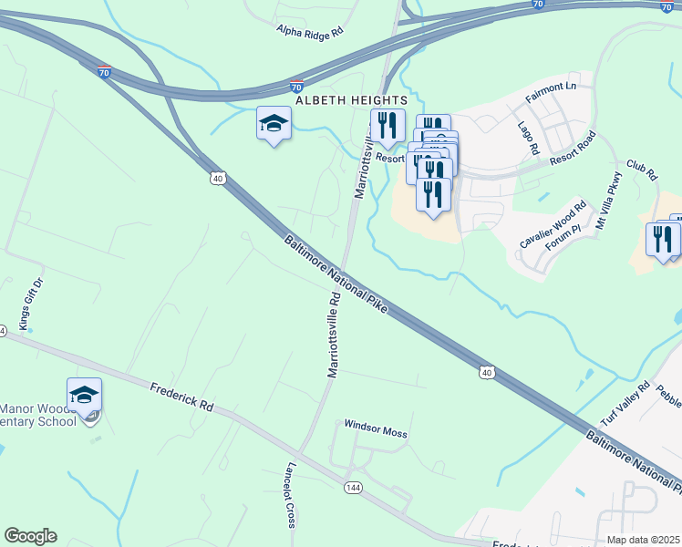 map of restaurants, bars, coffee shops, grocery stores, and more near 11200 Baltimore National Pike in Ellicott City