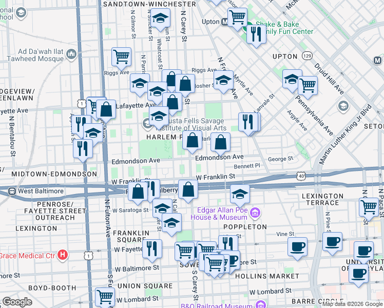 map of restaurants, bars, coffee shops, grocery stores, and more near 101 Independence Avenue Southeast in Washington