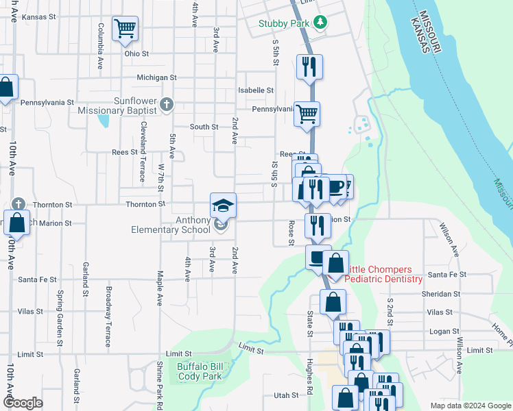 map of restaurants, bars, coffee shops, grocery stores, and more near 513 Thornton Street in Leavenworth