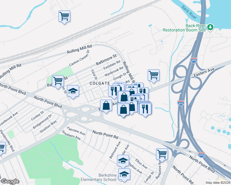 map of restaurants, bars, coffee shops, grocery stores, and more near 7944 Bank Street in Baltimore