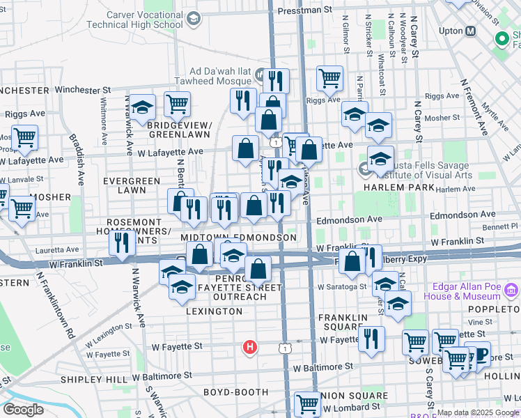 map of restaurants, bars, coffee shops, grocery stores, and more near 101 Independence Avenue Southeast in Washington