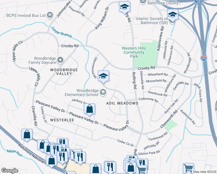 map of restaurants, bars, coffee shops, grocery stores, and more near 1407 Pleasant Valley Drive in Catonsville