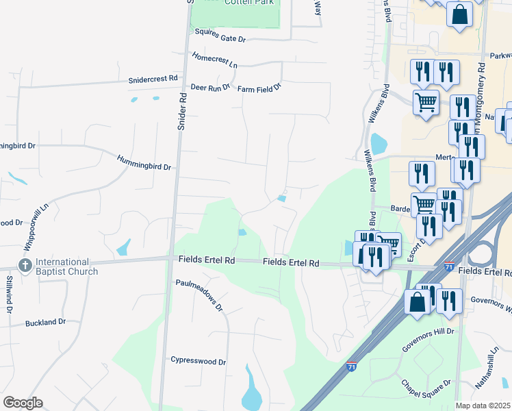 map of restaurants, bars, coffee shops, grocery stores, and more near 9859 Kensington Lane in Cincinnati