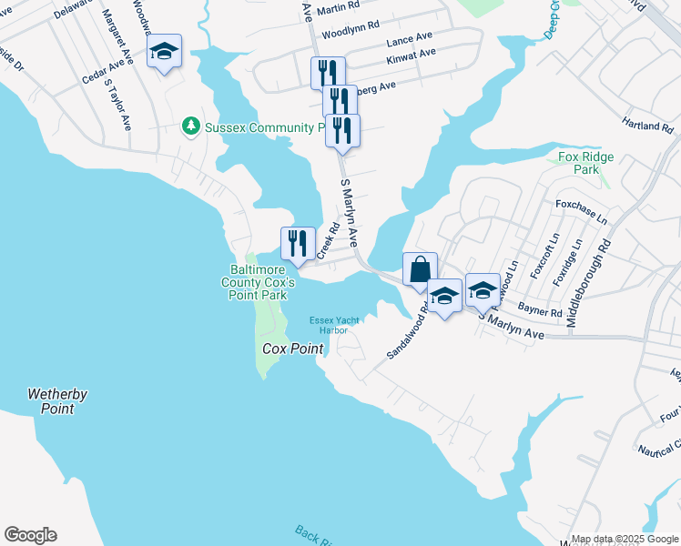 map of restaurants, bars, coffee shops, grocery stores, and more near 819 Woodrow Avenue in Essex