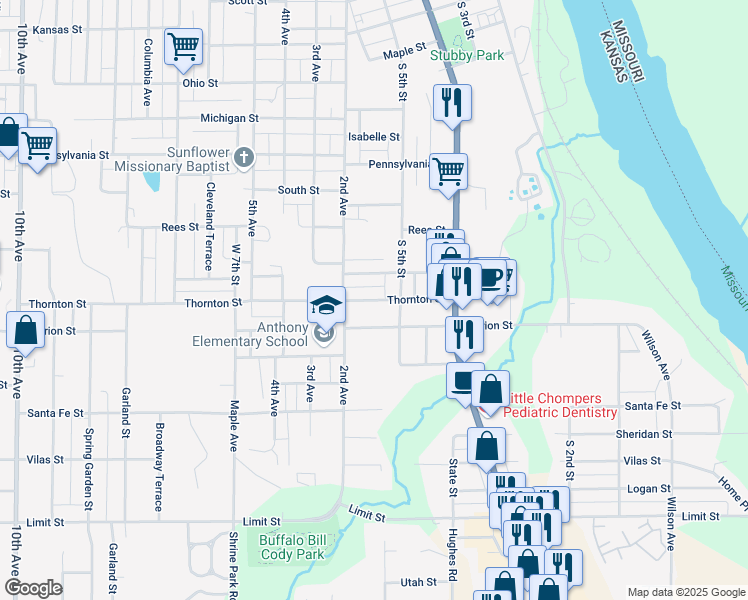 map of restaurants, bars, coffee shops, grocery stores, and more near 513 Thornton Street in Leavenworth
