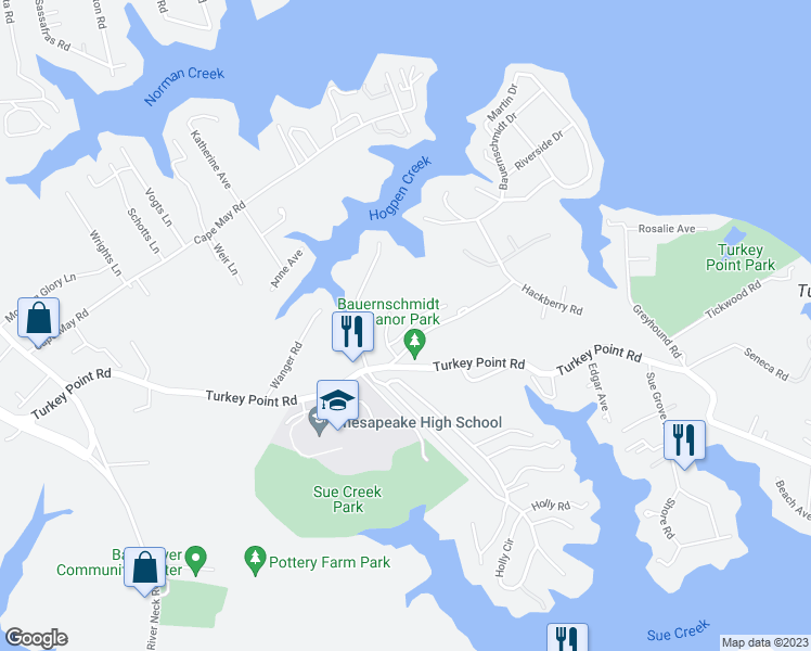 map of restaurants, bars, coffee shops, grocery stores, and more near 1924 Newhaven Drive in Essex