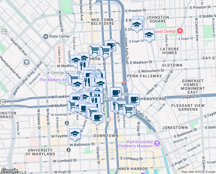 map of restaurants, bars, coffee shops, grocery stores, and more near 101 Independence Avenue Southeast in Washington