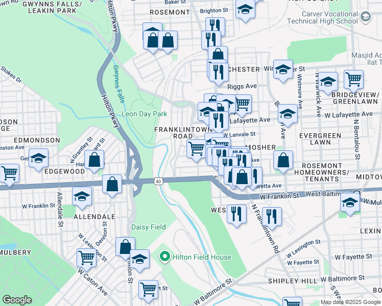 map of restaurants, bars, coffee shops, grocery stores, and more near 3014 Harlem Avenue in Baltimore