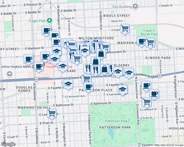map of restaurants, bars, coffee shops, grocery stores, and more near 101 Independence Avenue Southeast in Washington
