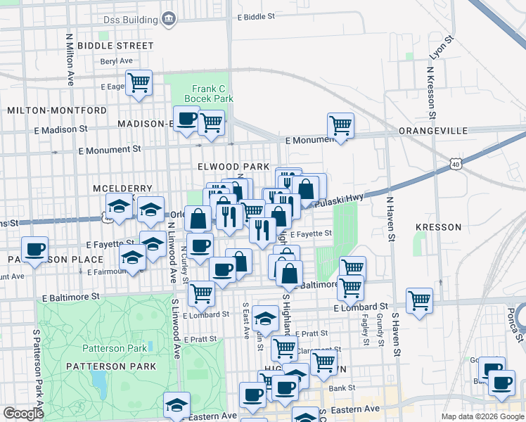 map of restaurants, bars, coffee shops, grocery stores, and more near 101 Independence Avenue Southeast in Washington