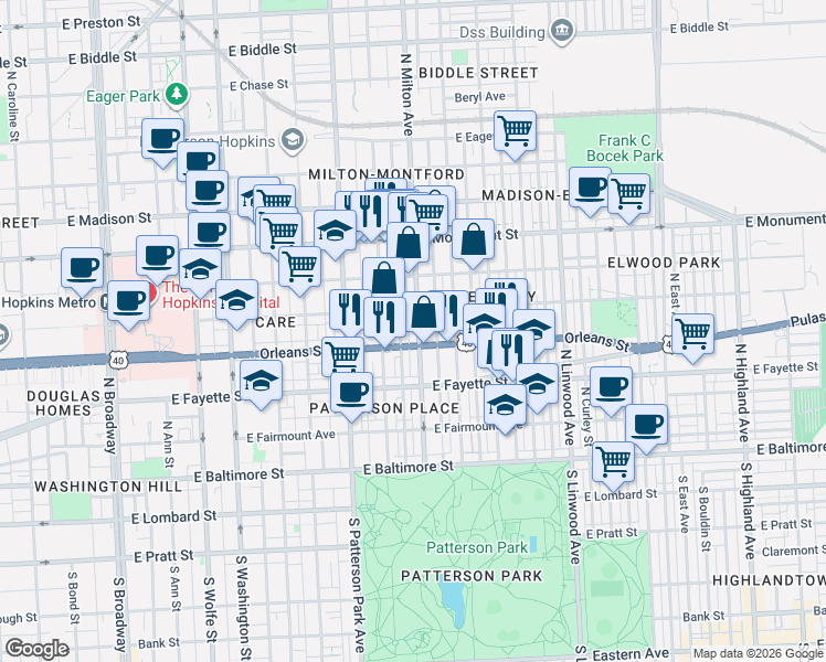 map of restaurants, bars, coffee shops, grocery stores, and more near 101 Independence Avenue Southeast in Washington