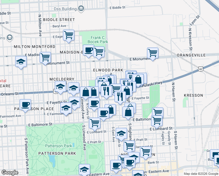 map of restaurants, bars, coffee shops, grocery stores, and more near 101 Independence Avenue Southeast in Washington