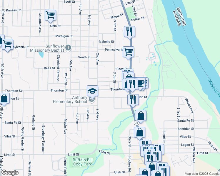 map of restaurants, bars, coffee shops, grocery stores, and more near 513 Thornton Street in Leavenworth