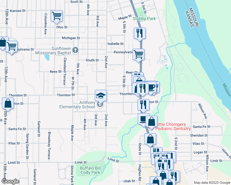 map of restaurants, bars, coffee shops, grocery stores, and more near 514 Thornton Street in Leavenworth
