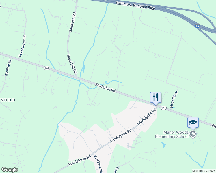 map of restaurants, bars, coffee shops, grocery stores, and more near 11920 Frederick Road in Ellicott City