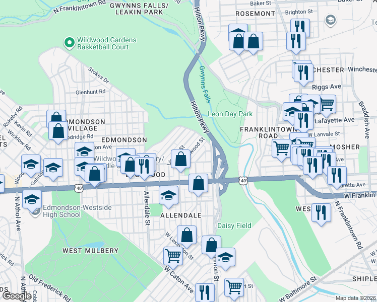 map of restaurants, bars, coffee shops, grocery stores, and more near 730 Edgewood Street in Baltimore