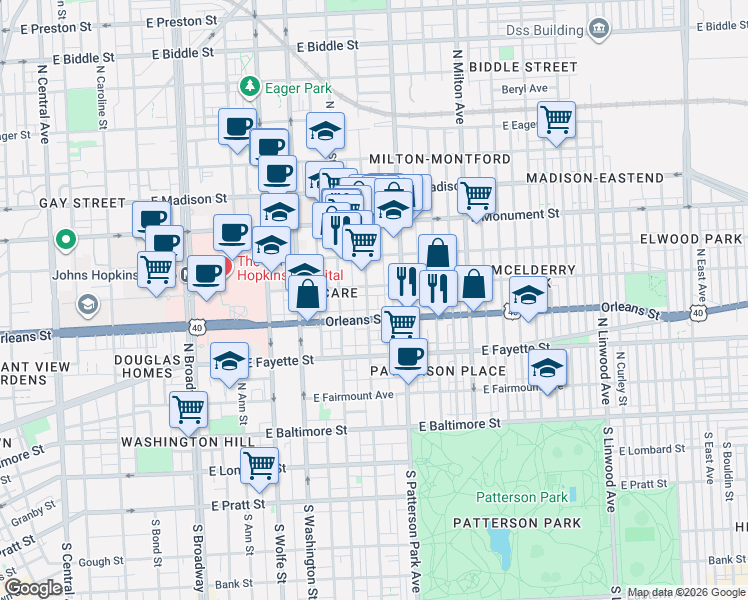 map of restaurants, bars, coffee shops, grocery stores, and more near 101 Independence Avenue Southeast in Washington