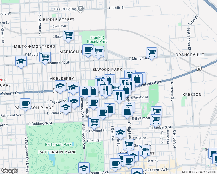 map of restaurants, bars, coffee shops, grocery stores, and more near 101 Independence Avenue Southeast in Washington