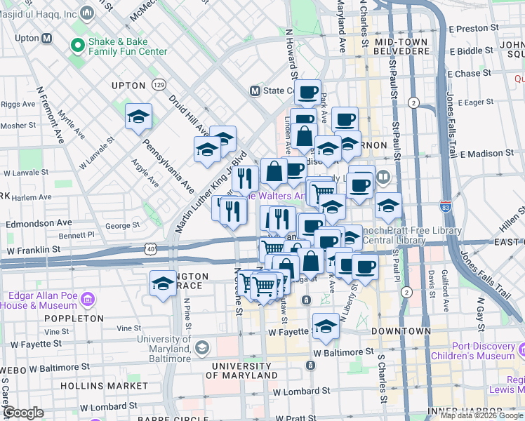 map of restaurants, bars, coffee shops, grocery stores, and more near 101 Independence Avenue Southeast in Washington