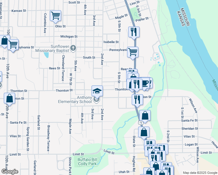 map of restaurants, bars, coffee shops, grocery stores, and more near 524 Thornton Street in Leavenworth