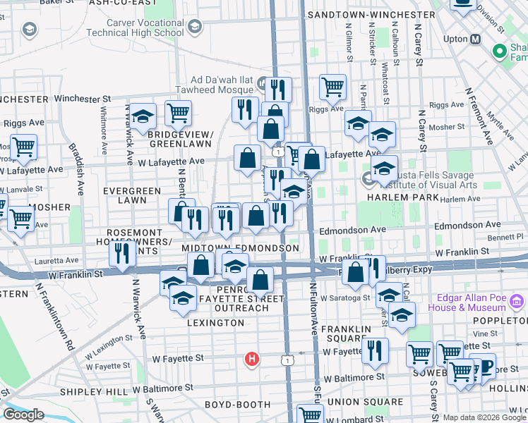 map of restaurants, bars, coffee shops, grocery stores, and more near 101 Independence Avenue Southeast in Washington