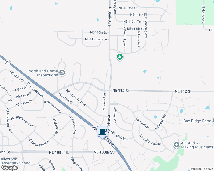 map of restaurants, bars, coffee shops, grocery stores, and more near 11132 North Lewis Avenue in Kansas City