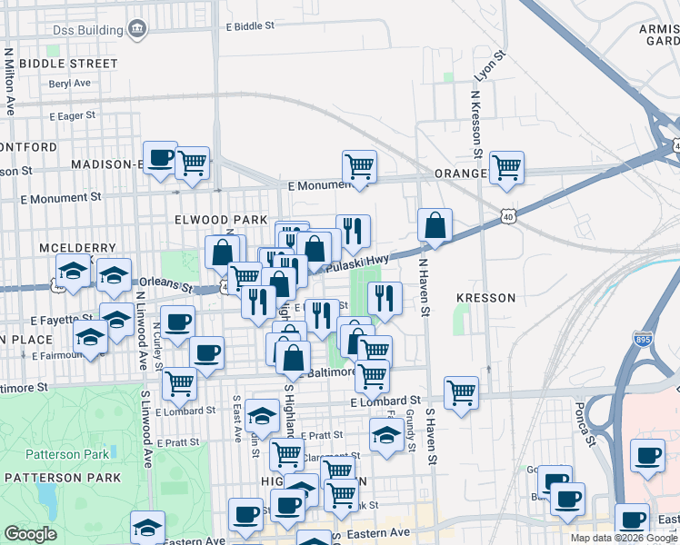 map of restaurants, bars, coffee shops, grocery stores, and more near 101 Independence Avenue Southeast in Washington