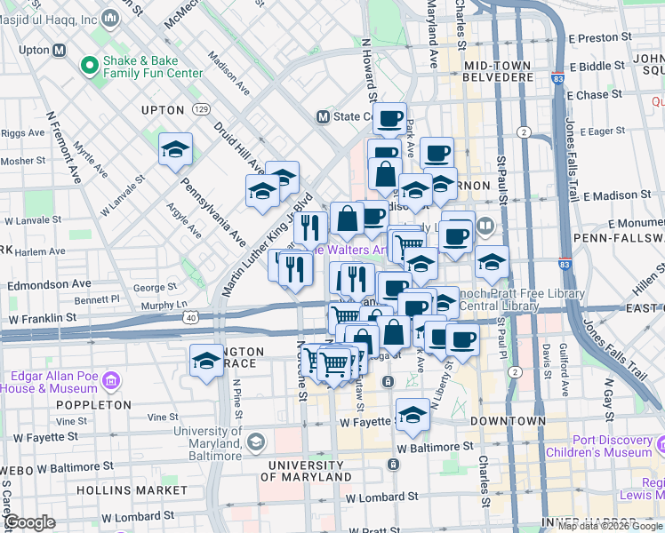 map of restaurants, bars, coffee shops, grocery stores, and more near 101 Independence Avenue Southeast in Washington