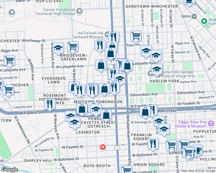 map of restaurants, bars, coffee shops, grocery stores, and more near 101 Independence Avenue Southeast in Washington