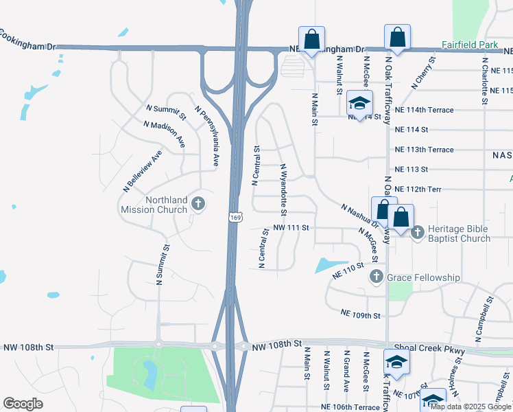map of restaurants, bars, coffee shops, grocery stores, and more near 316 Northwest 111 Street in Kansas City