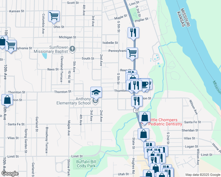 map of restaurants, bars, coffee shops, grocery stores, and more near 513 Thornton Street in Leavenworth