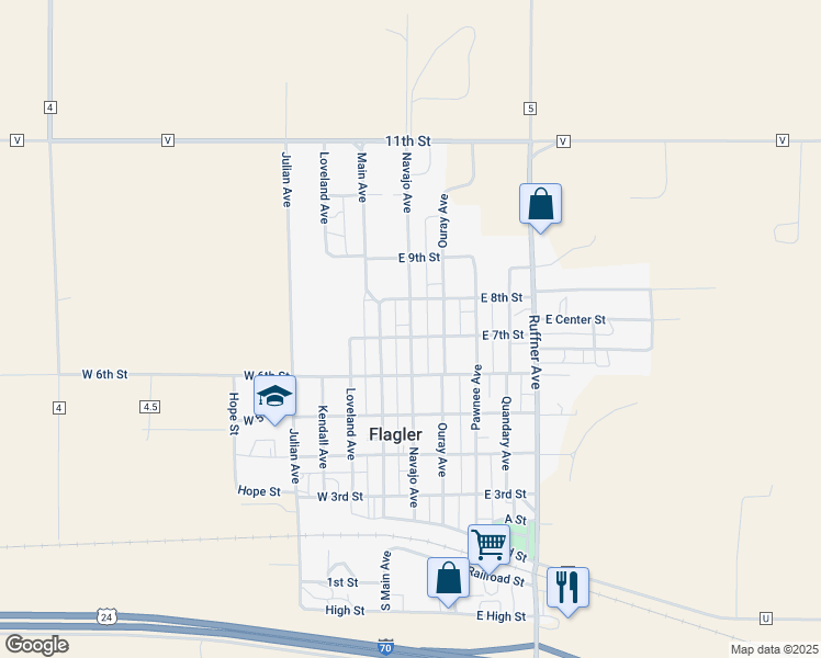 map of restaurants, bars, coffee shops, grocery stores, and more near 720 Navajo Avenue in Flagler