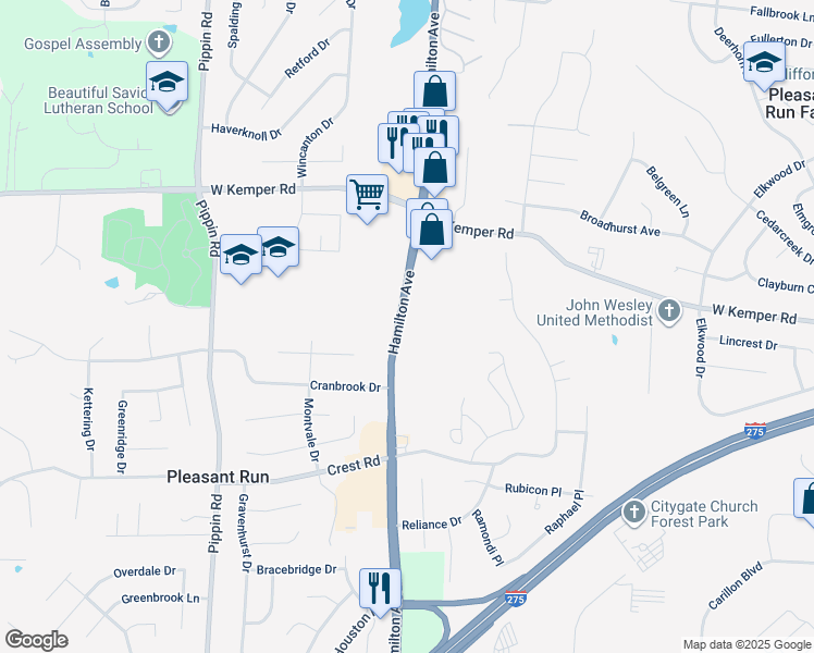 map of restaurants, bars, coffee shops, grocery stores, and more near 11795 Hamilton Avenue in Cincinnati